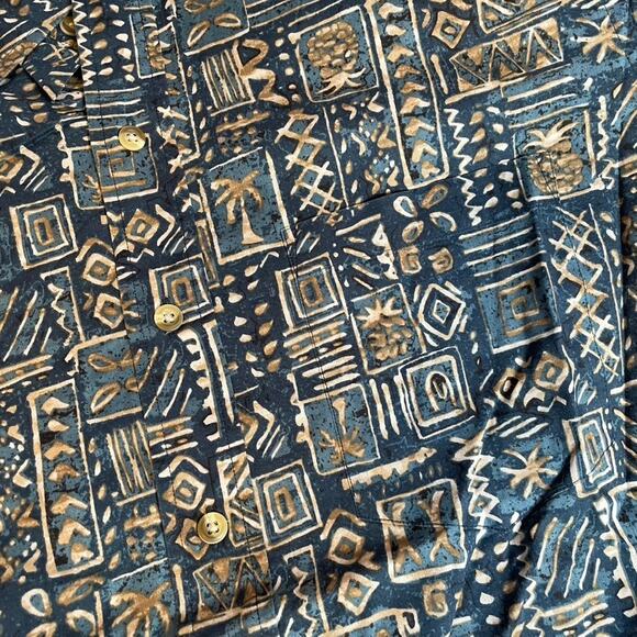 ONO Medium Hawaiian Button Up‎ Shirt Blue M Palm Cotton - Picture 2 of 3